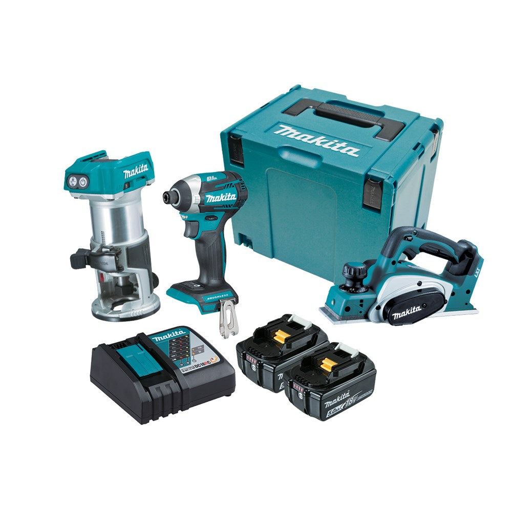 Makita 3 Piece BRUSHLESS Combo Kit DTD154 DRT50Z DKP180Z 2 x BL1