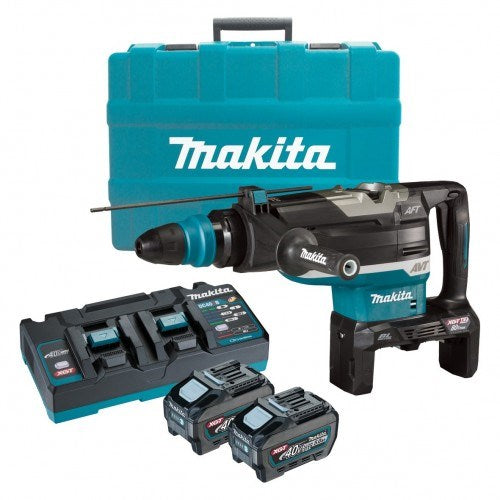 Makita 80V Max (40Vx2) BRUSHLESS 52mm SDS Max Rotary Hammer Kit - Includes 2 x 5.0Ah Battery, Dual Port Rapid Charger & Plastic Case