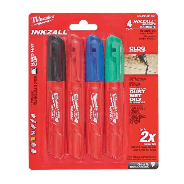Milwaukee INKZALL? Chisel Tip Markers Multi 4pk