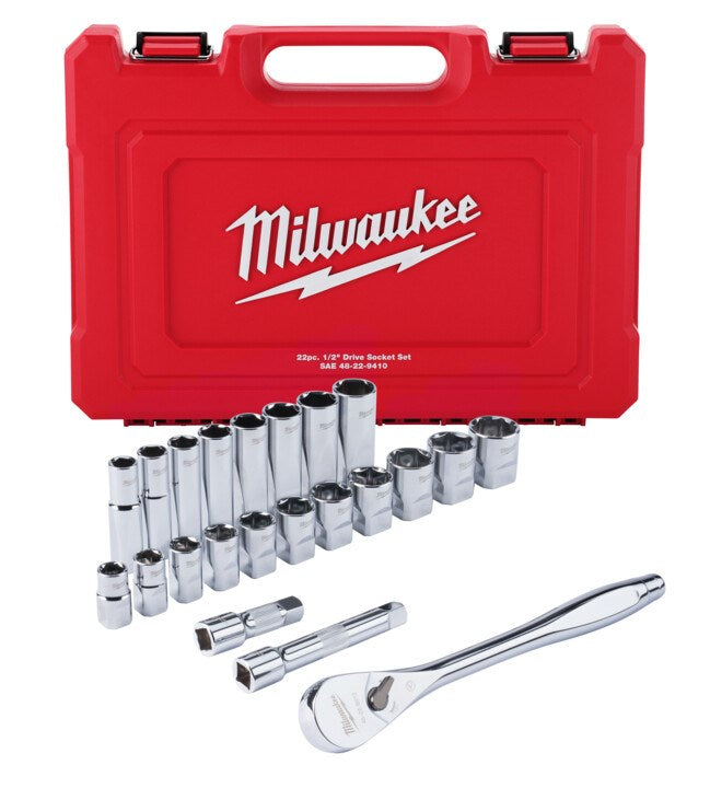 Milwaukee 1/2" Drive 22pc Ratchet & Socket Set SAE