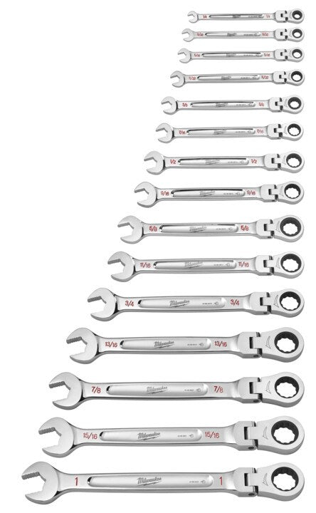 Milwaukee 15pc Flex-Head Ratcheting Wrench Set ? SAE