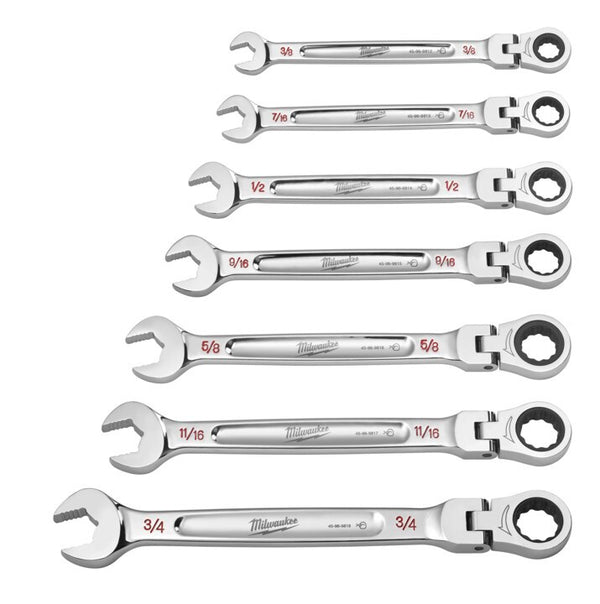 Milwaukee 7pc Flex-Head Ratcheting Wrench Set ? SAE