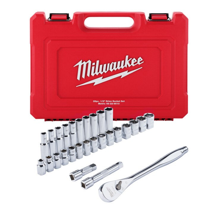 Milwaukee 1/2" Drive 28pc Ratchet & Socket Set Metric