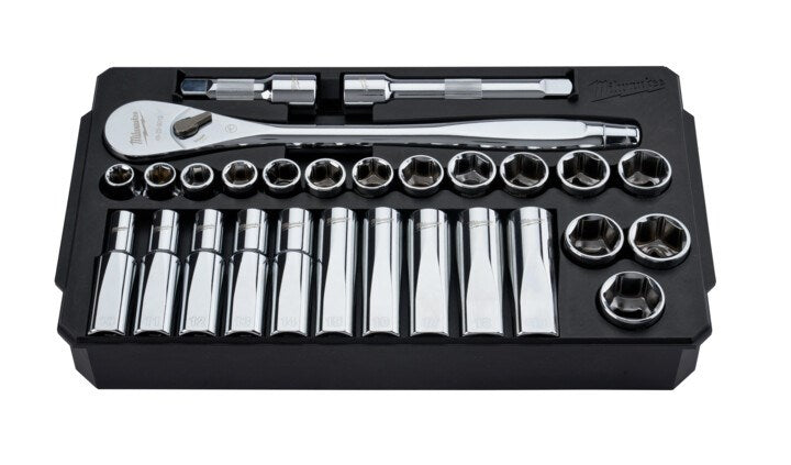 Milwaukee 1/2" Drive 28pc Ratchet & Socket Set Metric