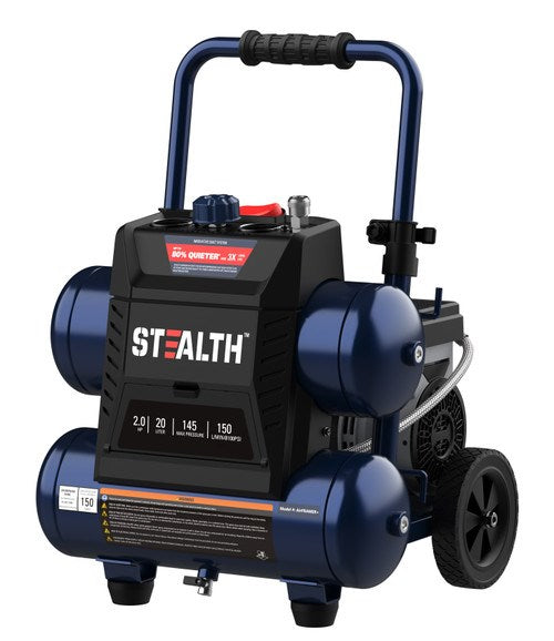 STEALTH AirFRAMER+ 2HP 20L Ultra Quiet Twin Tank Oil-Free Air Compressor – 240V
