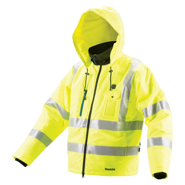 Makita 12V Max High Visibility Heated Jacket (XL) - Tool Only. Bonus 12v Max 1.5Ah Battery (BL1016) & Charger (DC10WD).