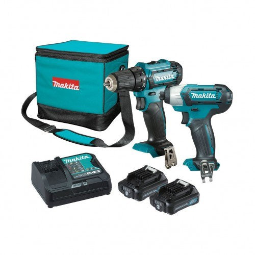 Makita 2 Piece Combo Kit - DF333DZ, TD110DZ, 2 x BL1021B, DC10SB, Bag (831274-0)