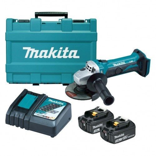 Makita 18V 115mm Angle Grinder Kit - Includes 2 x 3.0Ah Batteries, Rapid Charger & Carry Case