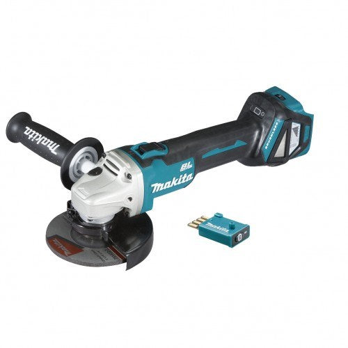 Makita 18V BRUSHLESS AWS 125mm Angle Grinder, Slide Switch, Variable Speed, Kick Back Detection - Tool Only