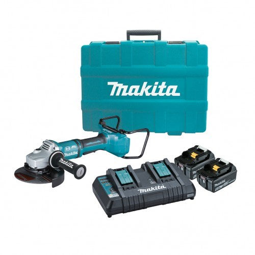 Makita 18Vx2 BRUSHLESS 180mm Paddle Switch Angle Grinder Kit - Includes 2 x 5.0Ah Batteries, Dual Port Rapid Charger & Carry Case