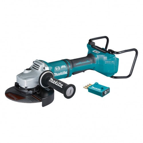 Makita 18Vx2 BRUSHLESS AWS 180mm (7") Angle Grinder, Paddle Switch, Kick Back Detection, Electric Brake, Anti-Vib Handle 
& Carry Case - Tool Only