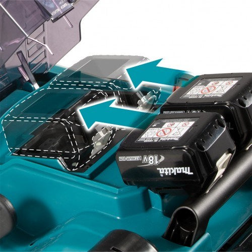 Makita 18Vx2 380mm (15") Lawn Mower Kit - Includes 2 x 5.0Ah Batteries & Dual Port Standard Charger