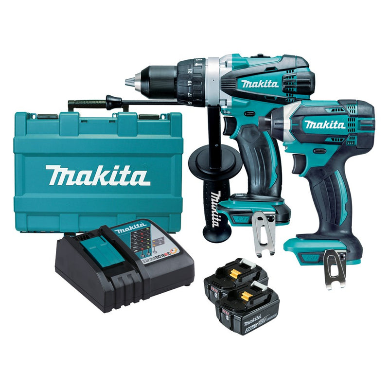 Makita 2 Piece Combo Kit - DHP458Z, DTD152Z, 2 x BL1850B, DC18RC & Carry Case