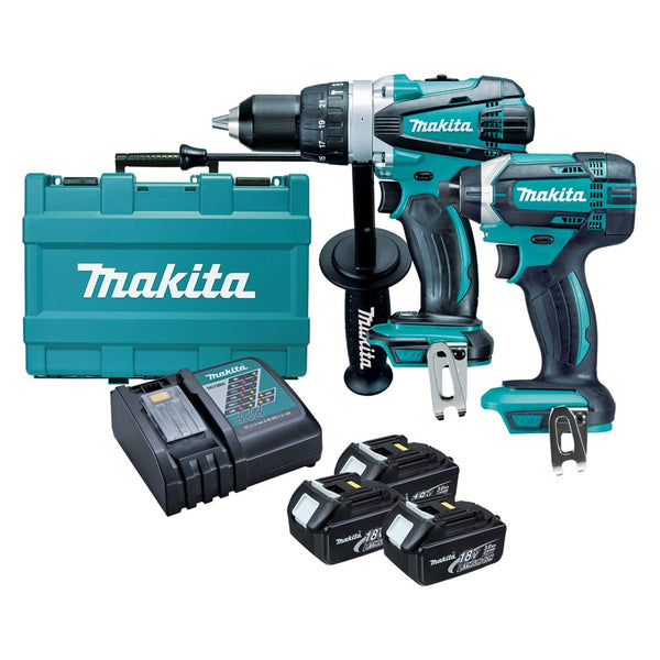 Makita 2 Piece Combo Kit - DHP458Z, DTD152Z, 3 x BL1830, DC18RC & Carry Case