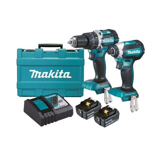 Makita 2 Piece BRUSHLESS Combo Kit - DHP484Z, DTD153Z, 2 x BL1850B, DC18RC & Carry Case