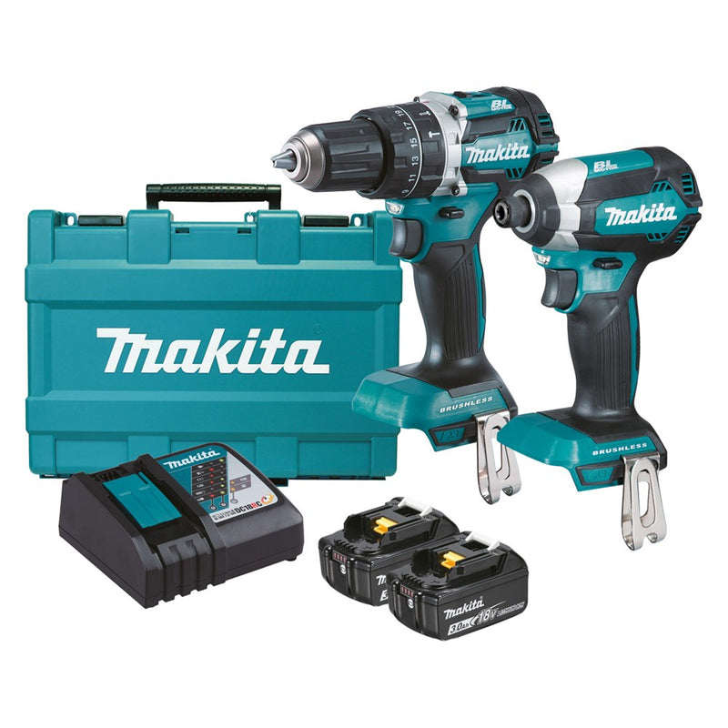 Makita 2 Piece BRUSHLESS Combo Kit - DHP484Z, DTD153Z, 2 x BL1830B, DC18RC & Carry Case