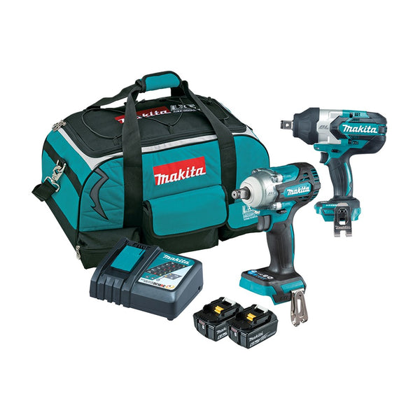 Makita 2 Piece BRUSHLESS Combo Kit - DTW1001Z, DTW300Z, 2 x BL1860B, DC18RC & Tool Bag