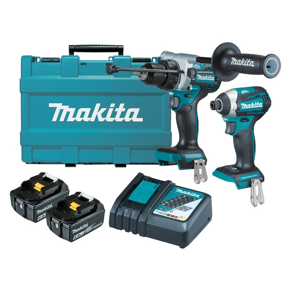 Makita 2 Piece BRUSHLESS Combo Kit - DHP486Z, DTD154Z, 2 x BL1860B, DC18RC & Carry Case