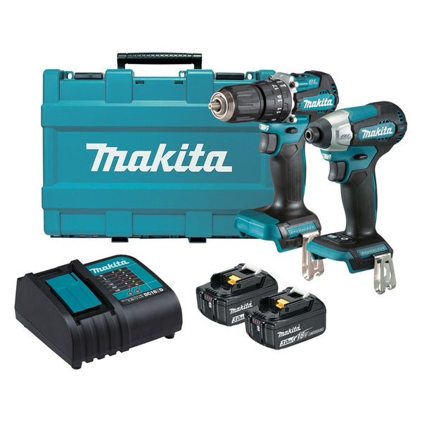 Makita 2 Piece BRUSHLESS Combo Kit - DHP487Z, DTD157Z, 2 x BL1830B, DC18SD & Carry Case