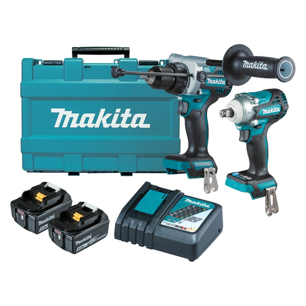 Makita 2 Piece BRUSHLESS Combo Kit - DHP486Z, DTW300Z, 2 x BL1850B, DC18RC & Carry Case