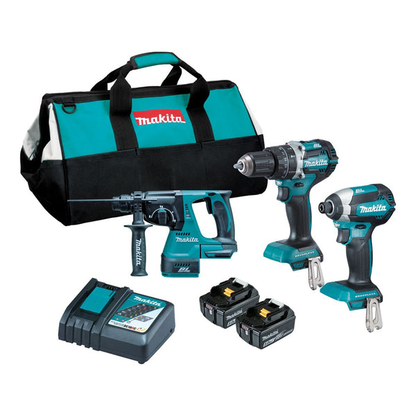 Makita 3 Piece BRUSHLESS Combo Kit - DHP484Z, DTD153Z, DHR242Z, 2 x BL1850B, DC18RC & Carry Bag