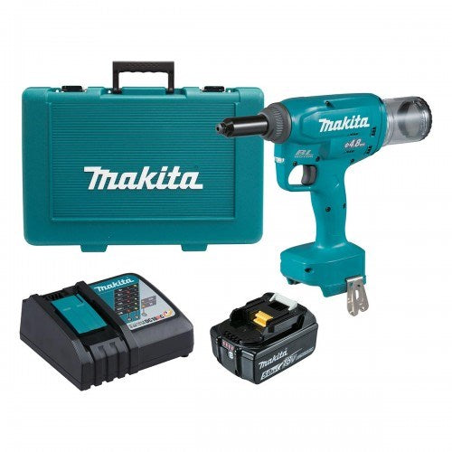 Makita 18V BRUSHLESS 4.8mm Rivet Gun - Includes 1 x 5.0Ah Battery, Rapid Charger & Carry Case