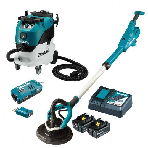 Makita 18V BRUSHLESS AWS 255mm Drywall Sander & 42L Wet/Dry L-Class Vacuum, 1,200W (VC4210LX2) - Includes: AWS AC Input Adapter, 2x 5.0Ah Batteries & Rapid Charger