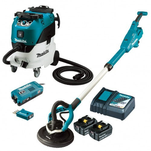 Makita 18V BRUSHLESS AWS 255mm Drywall Sander & 42L Wet/Dry M-Class Vacuum, 1,200W (VC4210MX2)  - Includes: AWS AC Input Adapter, 2x 5.0Ah Batteries & Rapid Charger