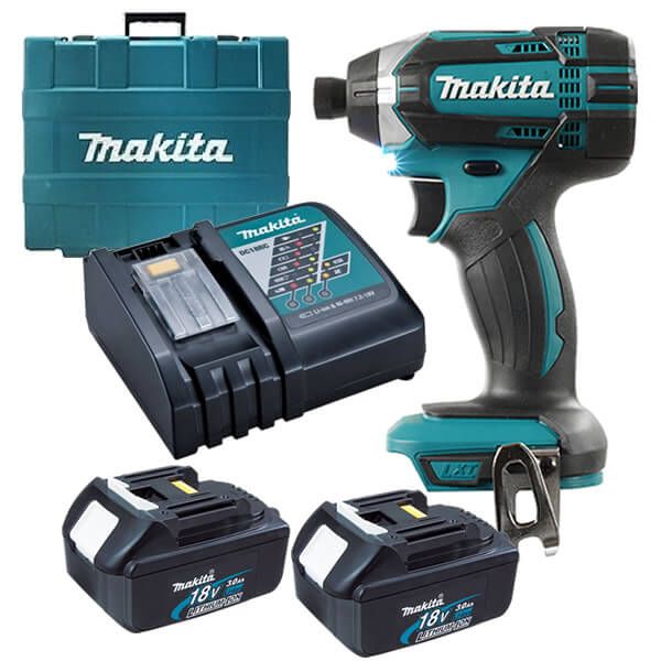 Makita 18V Impact Driver Kit - Includes 2 x 3.0Ah Batteries, Rapid Charger & Carry Case