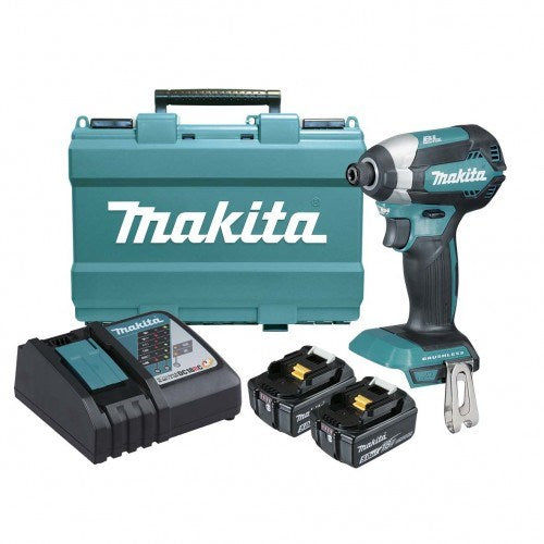 Makita 18V COMPACT BRUSHLESS Impact Driver Kit - Includes 2 x 5.0Ah Batteries, Rapid Charger & Carry Case