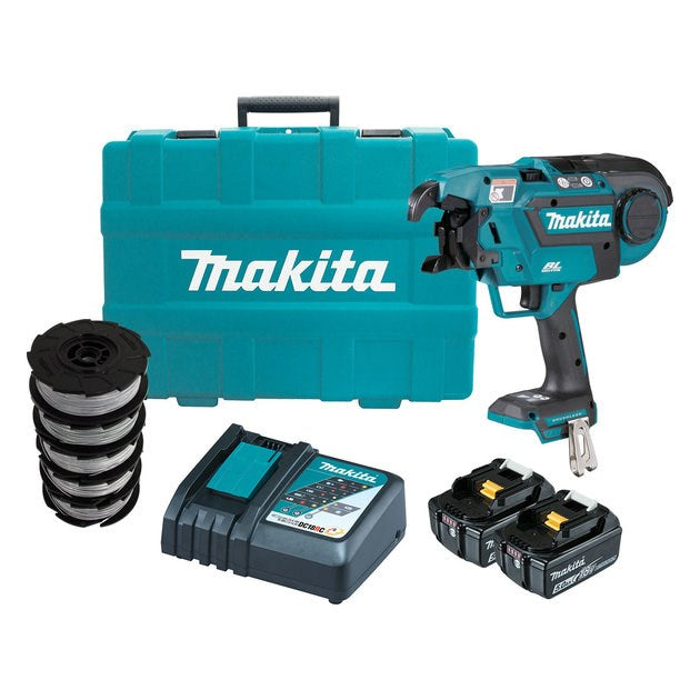 Makita 18V BRUSHLESS Rebar Tying Tool Kit - Includes 2 x 5.0Ah Batteries, Rapid Charger & Carry Case