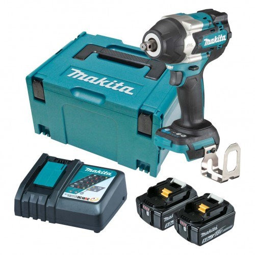 Makita 18V BRUSHLESS 1/2" Impact Wrench, 700Nm - Includes 2 x 5.0Ah Batteries, Rapid Charger & Makpac Case
