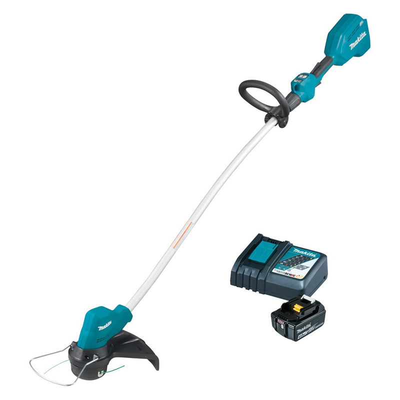 Makita 18V BRUSHLESS Curved Shaft Line Trimmer - Includes 1 x 4Ah Batteries & Rapid Charger