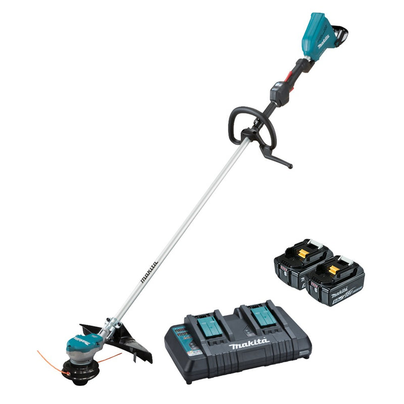 Makita 18Vx2 BRUSHLESS Loop Handle Line Trimmer Kit - Includes 2 x 5.0Ah Batteries & Dual Port Rapid Charger