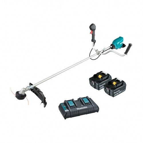 Makita 18Vx2 BRUSHLESS U-Handle Line Trimmer Kit - Includes 2 x 6.0Ah Batteries & Dual Port Rapid Charger