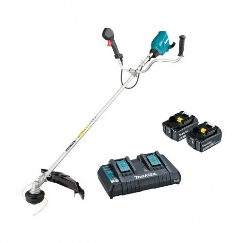 Makita 18Vx2 BRUSHLESS U-Handle Line Trimmer Kit - Includes 2 x 5.0Ah Batteries & Dual Port Rapid Charger