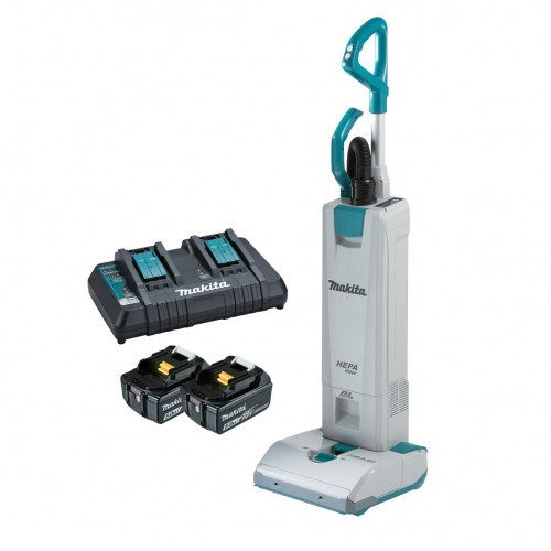 Makita 18Vx2 BRUSHLESS Upright Vacuum Kit - Includes 2 x 5.0Ah Batteries, Dual Port Rapid Charger