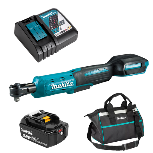 Makita 18V Ratchet Wrench 1/4" & 3/8" - Includes: 1x 5.0Ah Battery, Rapid Charger & Tote Bag