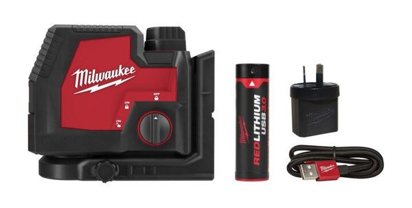 Milwaukee REDLITHIUM? USB Rechargeable Cross + 2 Plumb Laser Kit (1x 3.0Ah, Case)