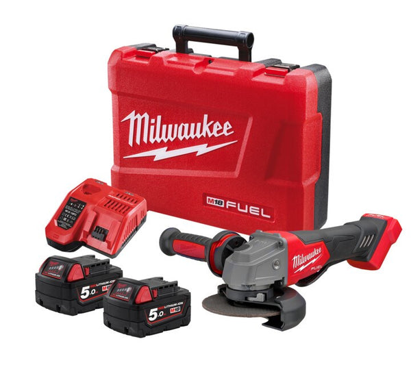 Milwaukee M18 FUEL? 125mm (5") Angle Grinder with Deadman Paddle Switch Kit (2x 5.0Ah)