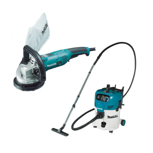 Makita 125mm (5") Concrete Planer (PC5000C) & 30L Wet/Dry M-Class Vacuum (VC3012MX1) Combo