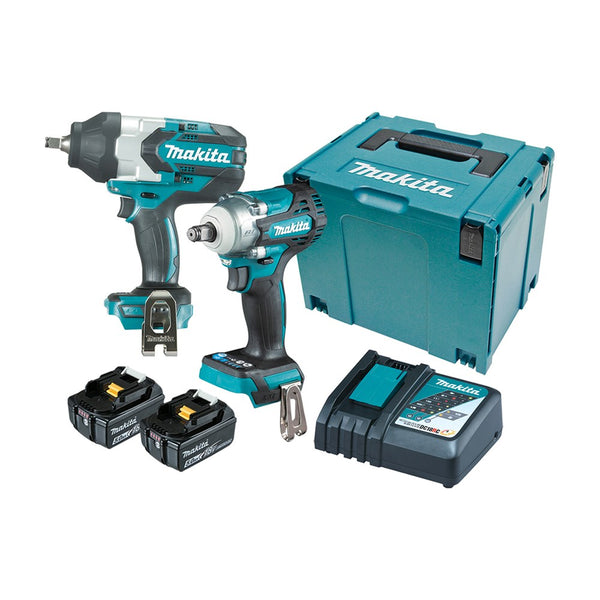 Makita 2 Piece BRUSHLESS Combo Kit - DTW1002Z, DTW300Z, 2 x BL1850B, DC18RC & MakPac Case