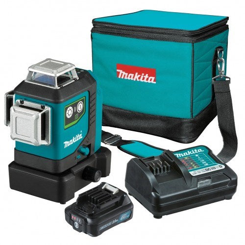 Makita 12V Max GREEN 3x 360? Line Laser (Lines - 4 Vertical, 4 Horizontal) - Includes 1 x 2.0Ah Battery, Charger & Carry Bag