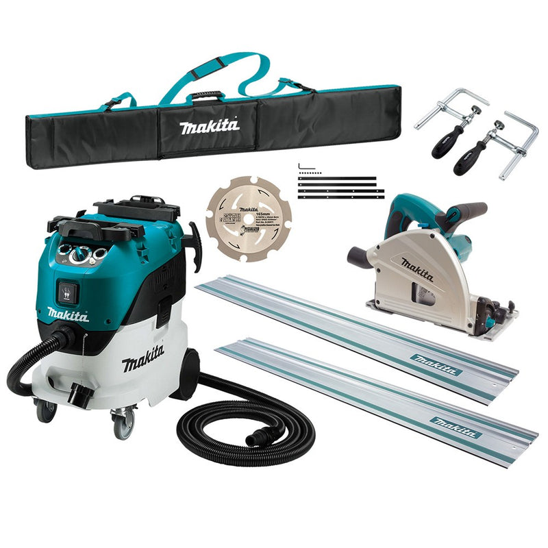 Makita 165mm (7") Plunge Cut Circular Saw Kit (SP6000JTX2) & 42L Wet/Dry M-Class Vacuum (VC4210MX2) Combo