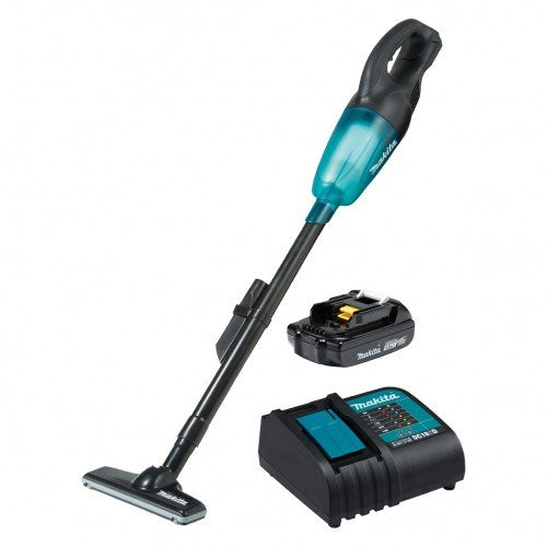 Makita 18V Stick Vacuum, black housing, high performance filter, transparent capsule Kit - Includes 1 x 1.5Ah Battery & Charger