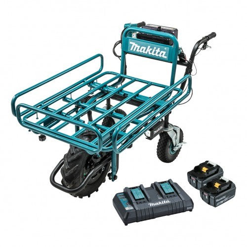 Makita 18V BRUSHLESS Wheelbarrow with pipe frame (199116-7) Kit - Includes 2 x 5.0Ah Batteries & Dual Port Rapid Charger