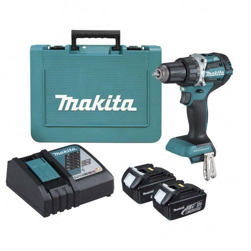 Makita 18V COMPACT BRUSHLESS Heavy Duty Driver Drill Kit - Includes 2 x 3.0Ah Batteries, Rapid Charger & Carry Case