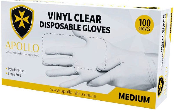 Apollo Clear Vinyl Powder Free Disposable Gloves - Large