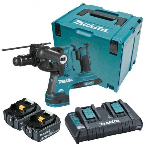 Makita 18Vx2 BRUSHLESS AWS* 28mm SDS Plus Rotary Hammer, Quick Change Drill Chuck Kit - Includes 2 x 5.0Ah Batteries, Dual Port Rapid Charge *AWS Receiver sold separately (198901-5)