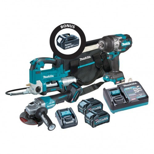 Makita 3 Piece BRUSHLESS Combo Kit -TW001GZ, GA013GZ, DGP180ZBK, 2x BL4040, DC40RA, ADP10 & TOTE BAG (832319-7)
BONUS: 18V LXT 3.0Ah Battery (BL1830)